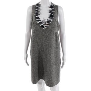 Anna Sui For Target Women Overall Dress Gray V-Neck Herringbone Size M